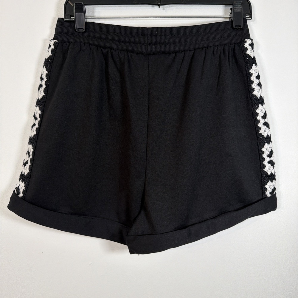 Rebellion Again High Waist Crochet Detail Black White Shorts Large Boho NWT - Picture 6 of 12